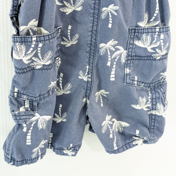 OshKosh Blue and White Palmtree Canvas Carpenter Shortalls - 24M - Picture 8 of 8